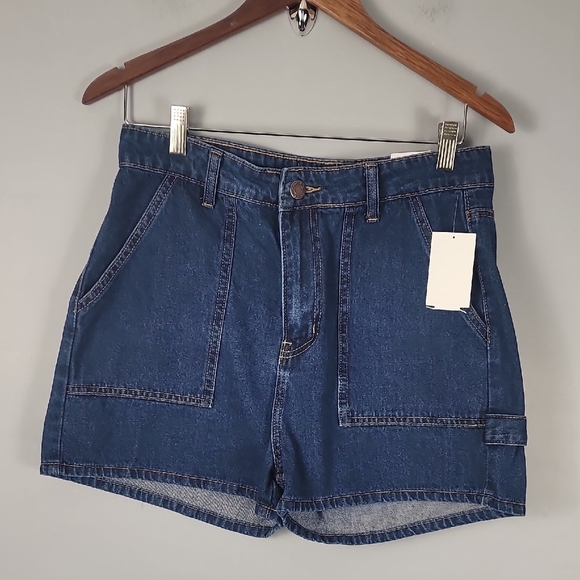 Flying Angel Women's High Rise Dark Wash Carpenter Denim Shorts NEW - Picture 3 of 11